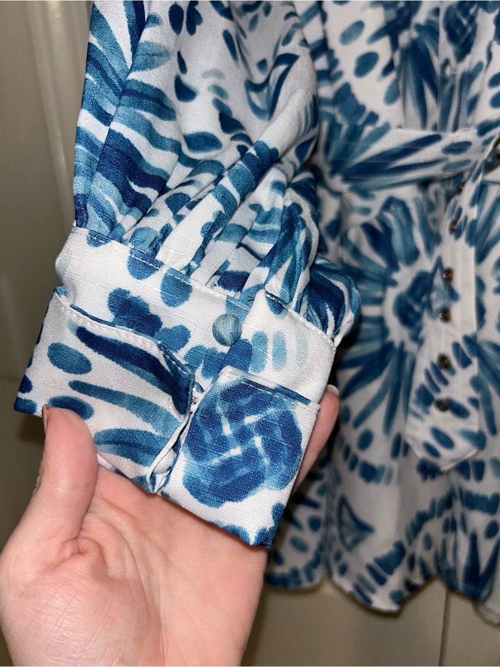 Avenue Blue and White Floral Tie-Dye Belted Mini Dress - Picture 9 of 9
